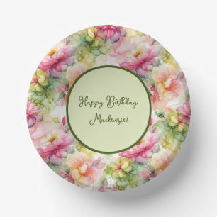 Pastel Flowers Alcohol Ink Illustration Paper Plate