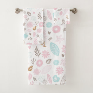 Pastel Flowers and Foliage Pattern Bath Towel Set