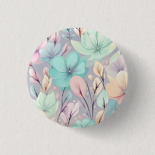 Pastel Flowers and Leaves on Purple Background 3 Cm Round Badge