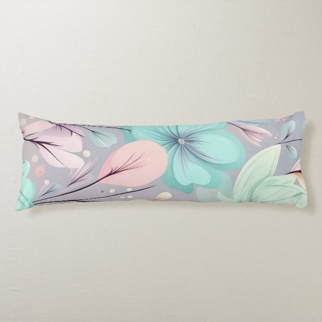 Pastel Flowers and Leaves on Purple Background Body Cushion (Front)