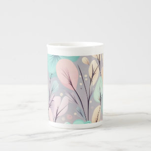Pastel Flowers and Leaves on Purple Background Bone China Mug