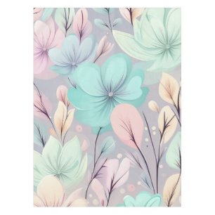 Pastel Flowers and Leaves on Purple Background Tablecloth