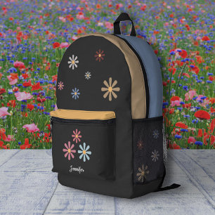 Pastel Flowers Black Backpack