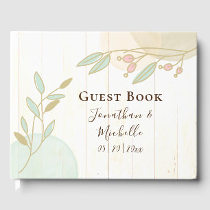 Pastel Flowers Blue Pink Gold Watercolor Guest Book