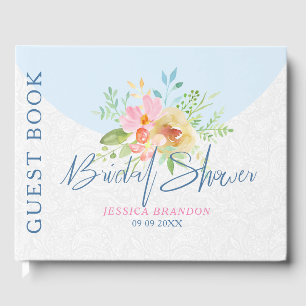 Pastel flowers bouquet & elegant typography guest book