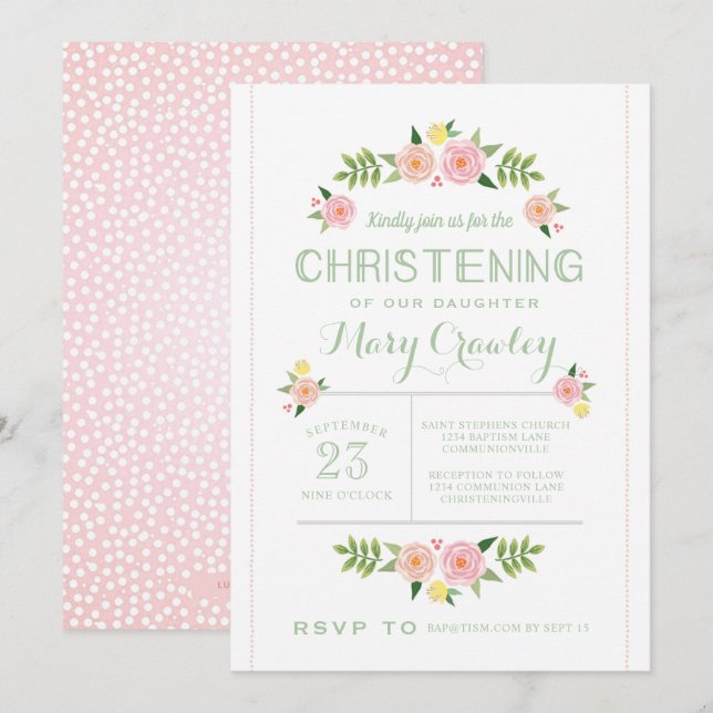 Pastel Flowers Christening Invitation (Front/Back)