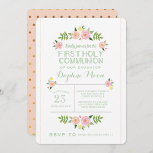 Pastel Flowers First Holy Communion Invitation