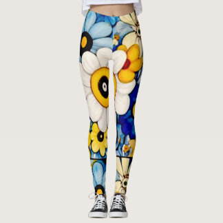 pastel flowers floral art pattern leggings