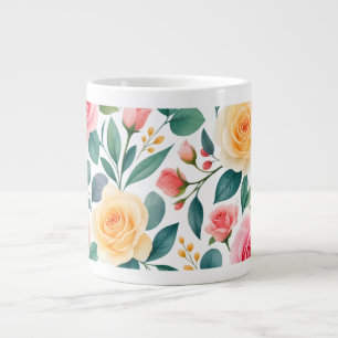 Pastel Flowers Floral Design Soft Vintage Botanic Large Coffee Mug
