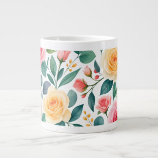 Pastel Flowers Floral Design Soft Vintage Botanic Large Coffee Mug