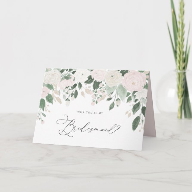 Pastel Flowers Glitter Will You Be My Bridesmaid Card (Front)