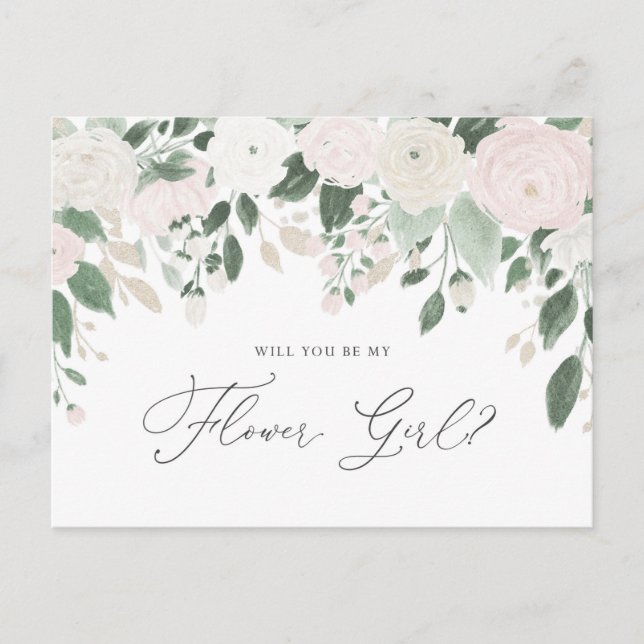 Pastel Flowers Glitter Will You Be My Flower Girl Invitation Postcard (Front)
