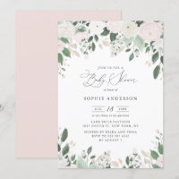 Pastel Flowers Gold Glitter Leaves Baby Shower