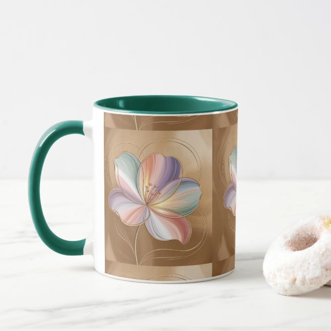 Pastel Flowers Gold Green Combo Mug (With Donut)