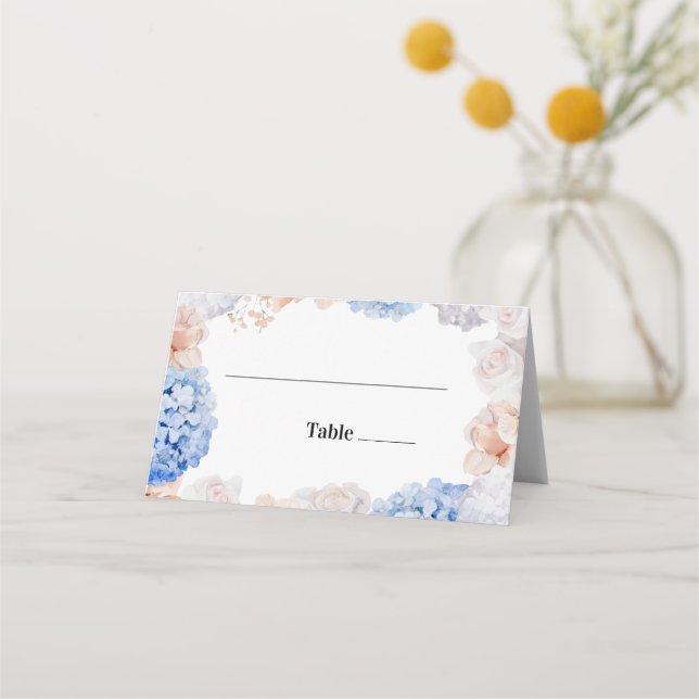 Pastel Flowers Hydrangea Place Card (Front)