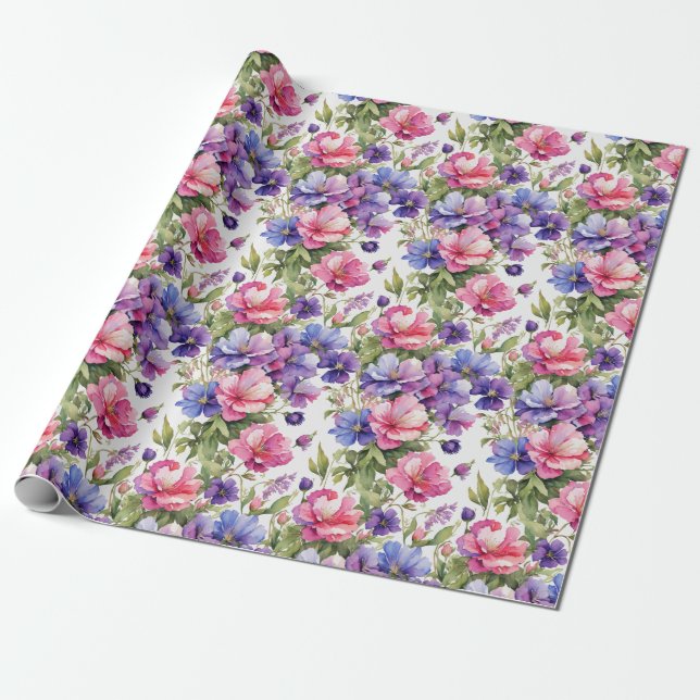 Pastel Flowers Illustration v2 |  Wrapping Paper (Unrolled)