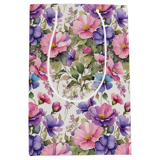 Pastel Flowers Illustration |  Wrapping Paper Medium Gift Bag (Front)
