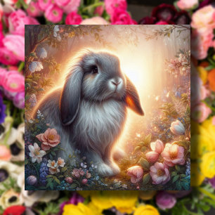 Pastel Flowers Lop Eared Bunny Happy Easter Holiday Card