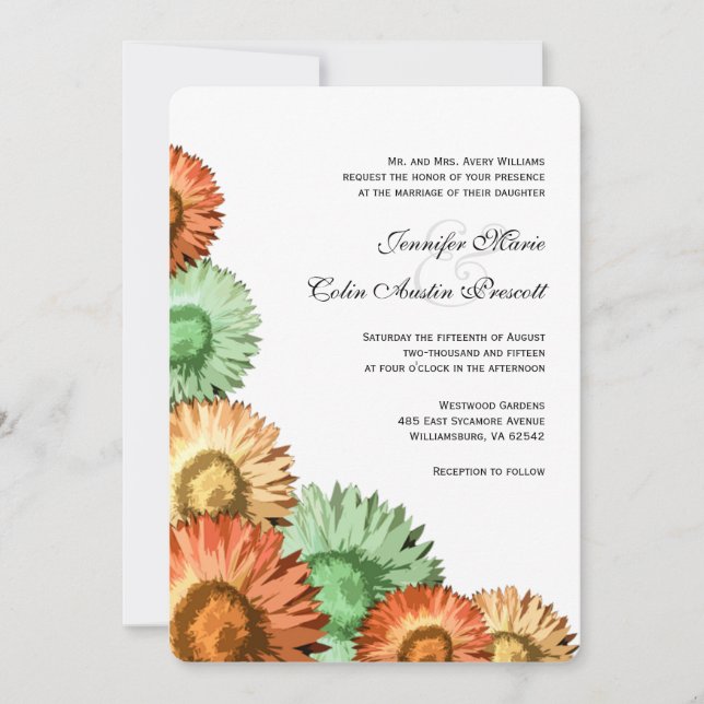 Pastel Flowers Mint Coral Peach Wedding Invitation (Front)