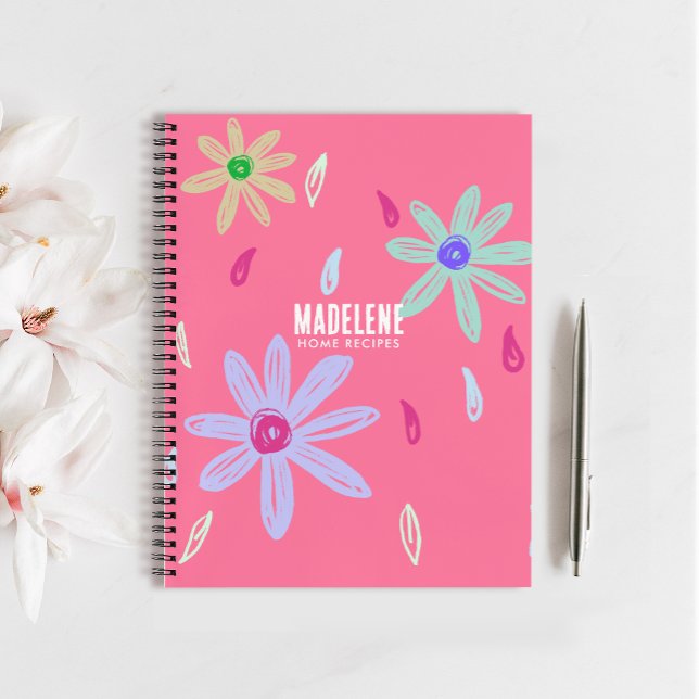 Pastel Flowers | Name Monogram | Pink Recipe Notebook (Creator Uploaded)