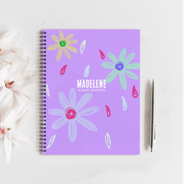 Pastel Flowers | Name Monogram | Purple Recipe Notebook (Creator Uploaded)