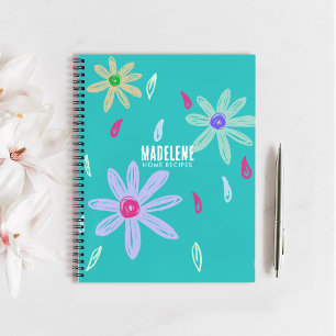 Pastel Flowers   Name Monogram   Tosca Recipe Notebook