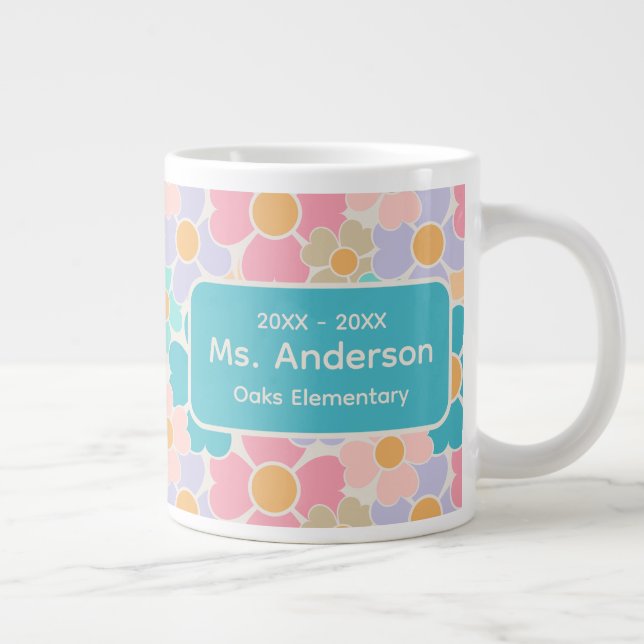 Pastel Flowers Personalised Teacher Large Coffee Mug (Right)