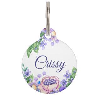 Pastel Flowers Round Pet Tag