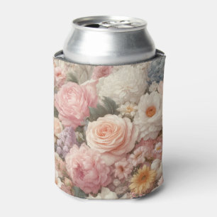 Pastel Flowers Shabby Chic Rose Floral  Can Cooler