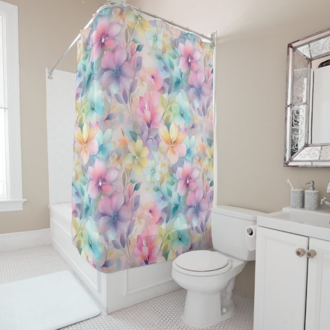 Pastel Flowers Shower Curtain (In Situ)