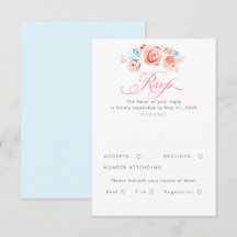 Pastel Flowers Whimsical Elegant Wedding RSVP Card