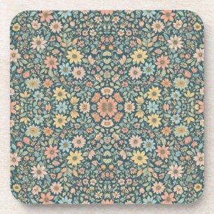 Pastel flowers with a dark background coaster