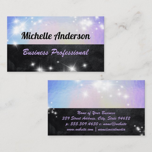Pastel Foil | Black Texture | Sparkle Business Card (Front/Back)