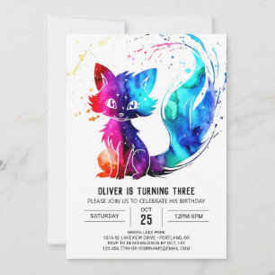 Pastel Forest Fox Digital Boy Birthday Invitation