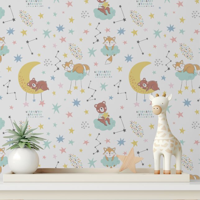 Pastel Fox Bear Nursery Peel and Stick Wallpaper (Creator Uploaded)