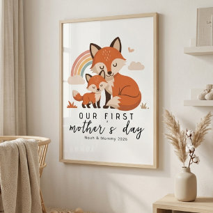 Pastel Fox Mum Baby First Mother’s Day Nursery Poster