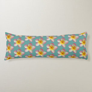 Pastel Frangipani Plumeria Flowers on Teal Body Cushion