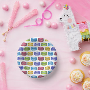 Pastel French Macaron Cookie Pastry Bridal Shower Paper Plate