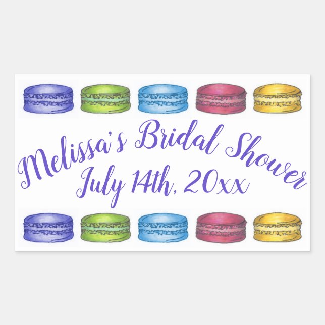 Pastel French Macaron Cookies Bridal Shower Party Rectangular Sticker (Front)