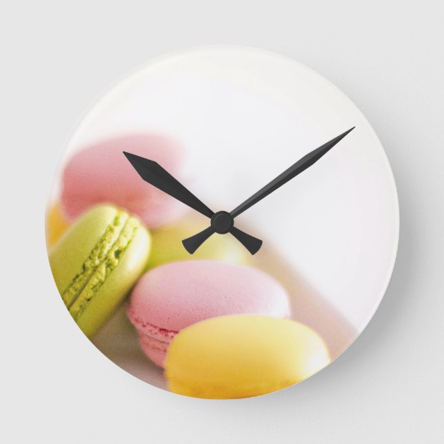Pastel French Macaron Cookies Round Clock (Front)