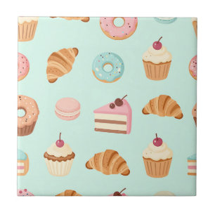 Pastel French Pastries Cute Dessert Pattern Tile