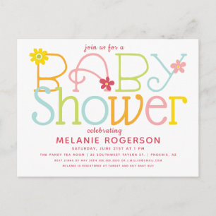 Pastel Fun Floral Baby Shower Invitation Postcard