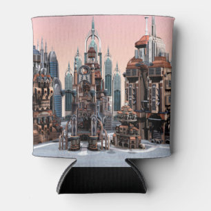Pastel Futuristic City Fantasy Skyline Art Can Cooler