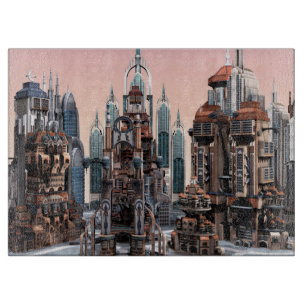Pastel Futuristic City Fantasy Skyline Art Cutting Board