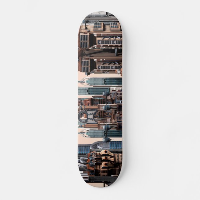 Pastel Futuristic City Fantasy Skyline Art Skateboard (Front)