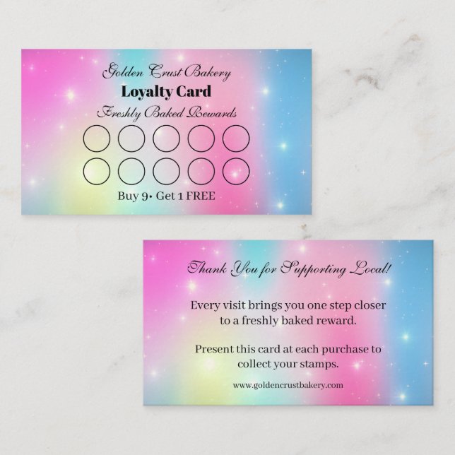 Pastel Galaxy Bakery Loyalty Punch Card (Front/Back)