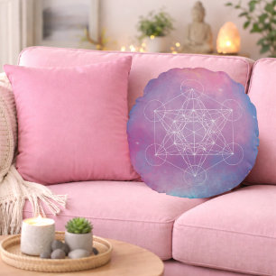 Pastel Galaxy Metatron’s Cube Sacred Geometry Round Cushion
