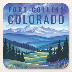 Pastel Galaxy Mountain Landscape Colorado City Square Paper Coaster