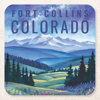 Pastel Galaxy Mountain Landscape Colorado City  Square Paper Coaster