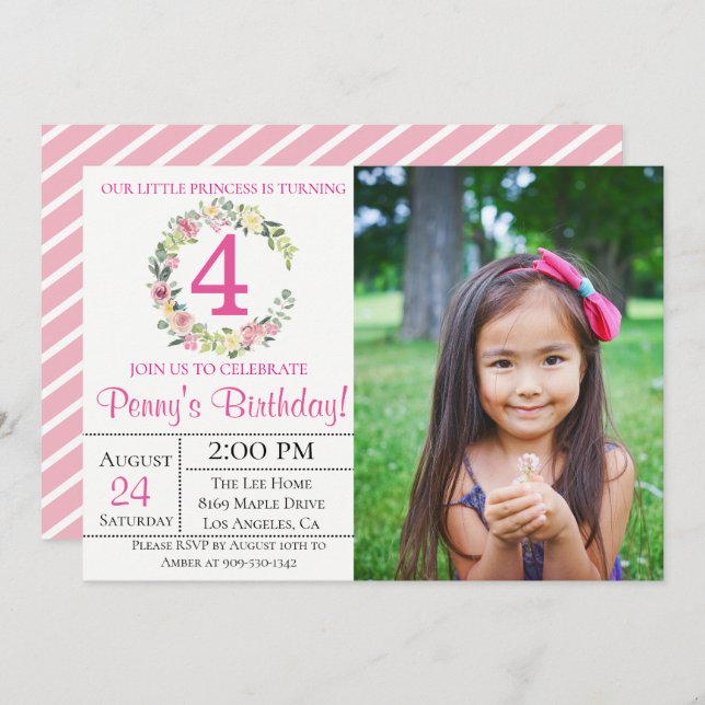 Pastel Garden Floral Photo Birthday Invitation (Front/Back)